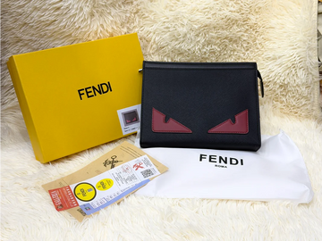 Fendi Black Monster Eyes Leather Zip Pouch