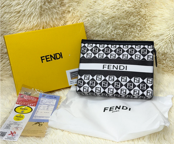 Fendi Black & White FF Logo Pattern Zip Pouch