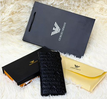 Giorgio Armani Black Embossed Logo Pattern Long Wallet