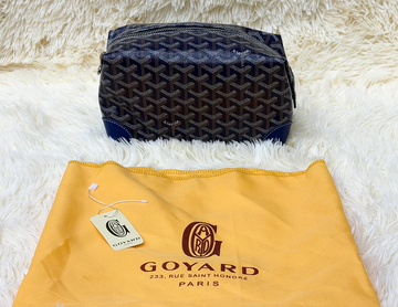 Goyard Dark Blue Double-Zip Travel Pouch with Signature Pattern
