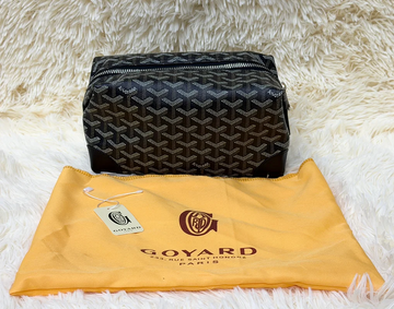Goyard Dark Brown Monogram Zip Pouch with Leather Trim