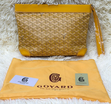 Goyard Golden Mustard Patterned Wristlet Pouch with Matching Strap