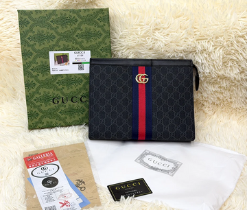 Gucci 6118 GG Monogram Stripe Zip Pouch