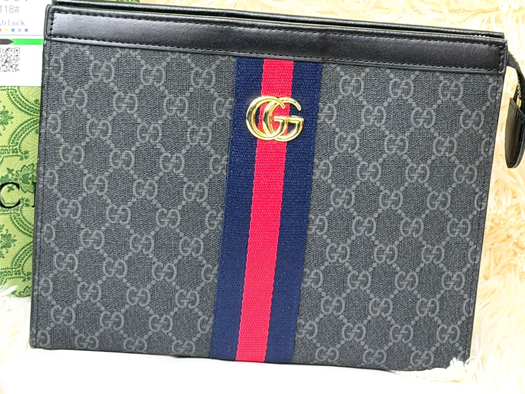 Gucci 6118 GG Monogram Stripe Zip Pouch