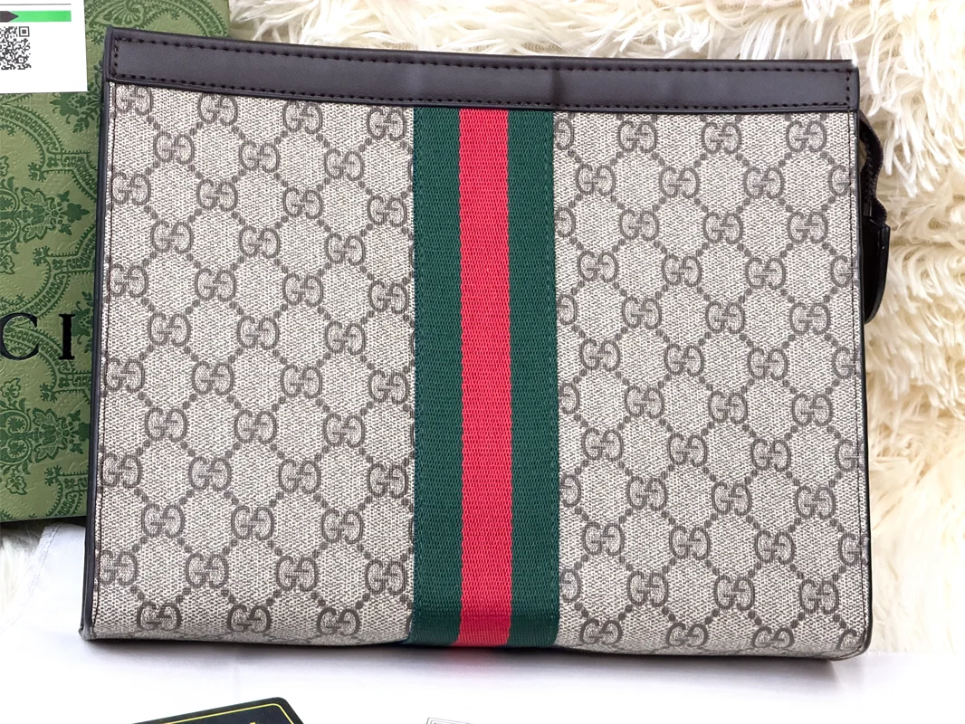Gucci Beige GG Monogram Classic Zip Pouch