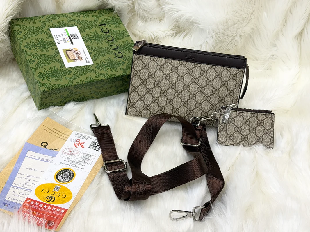 Gucci Beige GG Monogram Crossbody Pouch with Adjustable Strap