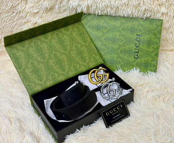 Gucci Black Belt Gift Set with Interchangeable GG Buckles