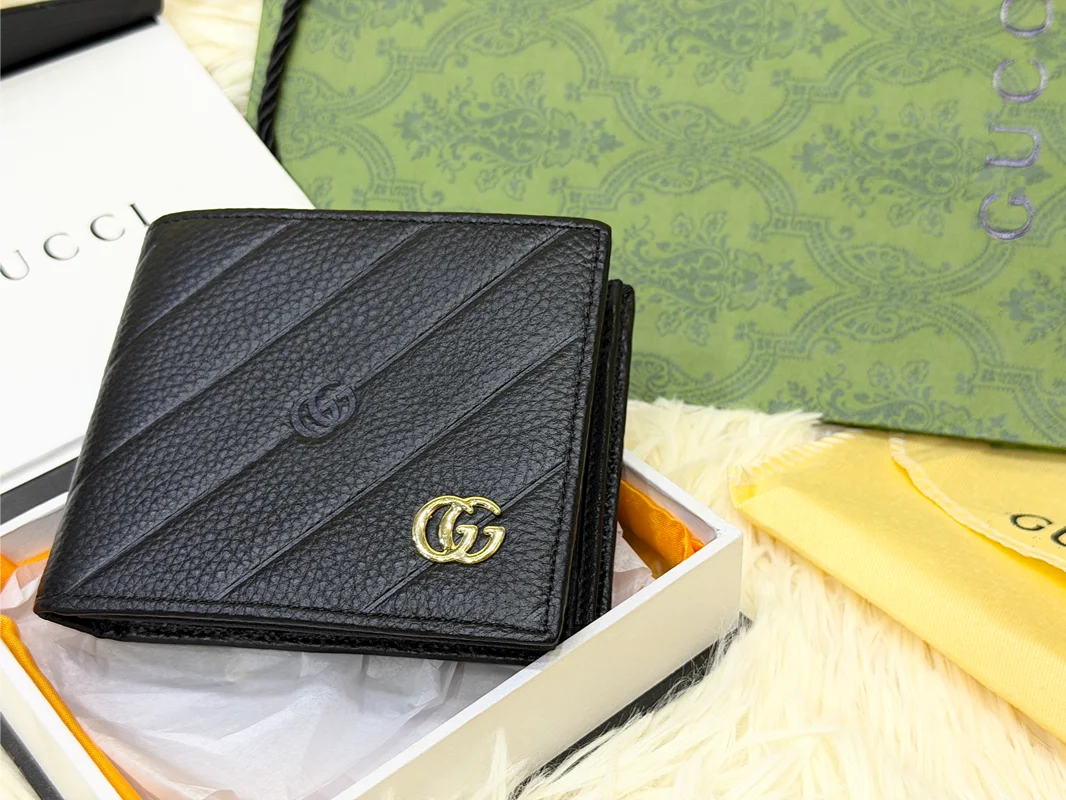 Gucci Black Diagonal Embossed GG Bifold Wallet