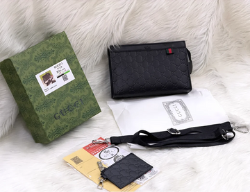 Gucci Black Embossed Monogram Crossbody Wallet Bag