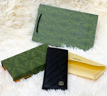 Gucci Black GG Diagonal Pattern Long Wallet