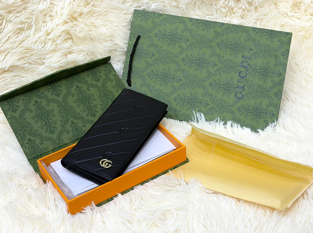 Gucci Black GG Diagonal Pattern Long Wallet