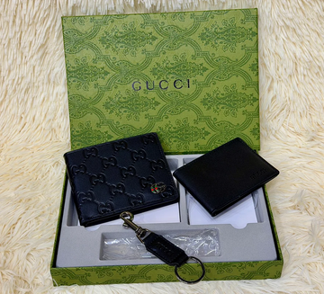Gucci Black GG Embossed Wallet Gift Set with Card Holder & Keychain