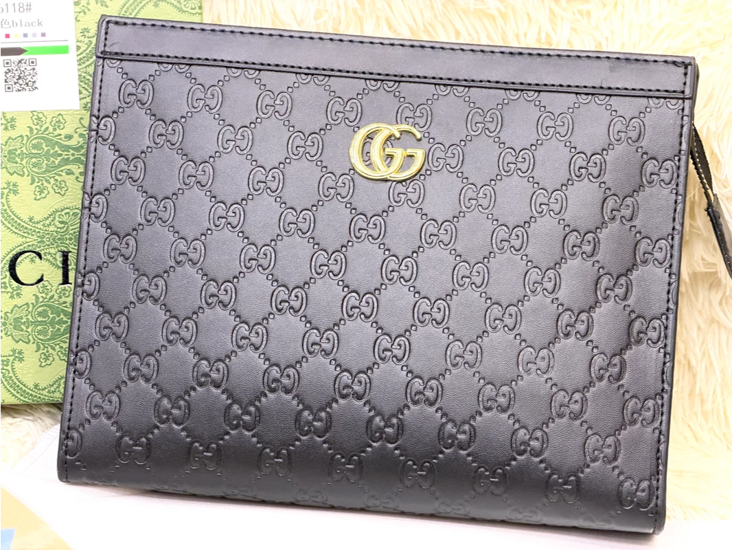 Gucci Black GG Monogram Double G Zip Pouch