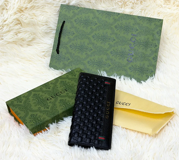 Gucci Black GG Monogram Long Wallet with Web Detail