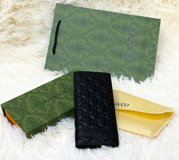Gucci Black GG Monogram Long Wallet with Web Detail