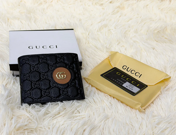 Gucci Black GG Monogram Wallet with Gold Detail