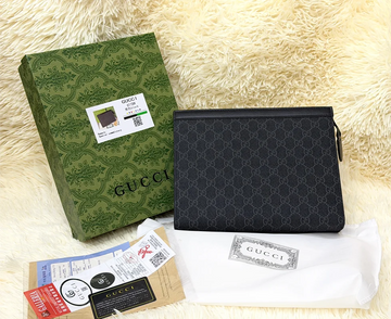 Gucci Black GG Monogram Zip Pouch