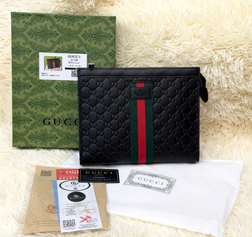 Gucci Black GG Monogram Zip Pouch