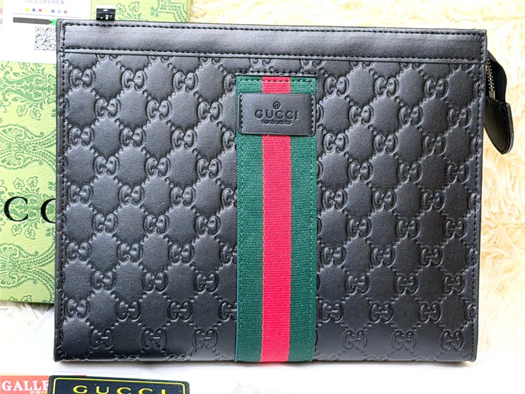 Gucci Black GG Monogram Zip Pouch