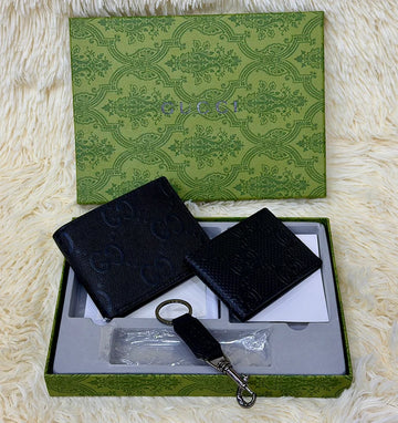 Gucci Black Monogram Wallet Gift Set with Card Holder & Keychain