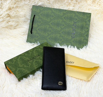 Gucci Black Textured Long Wallet with Mini GG Logo