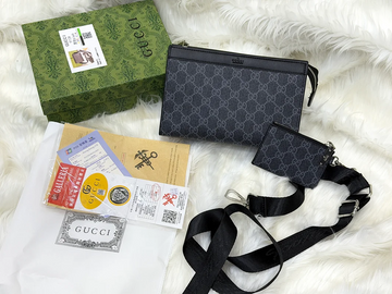 Gucci Dark Grey GG Monogram Crossbody Pouch Bag