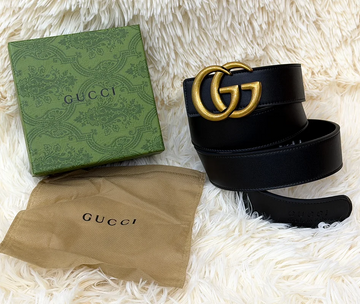 Gucci Double G Black Belt with Gold Buckle