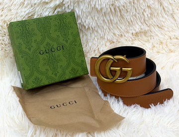 Gucci Double G Brown Belt with Gold Buckle