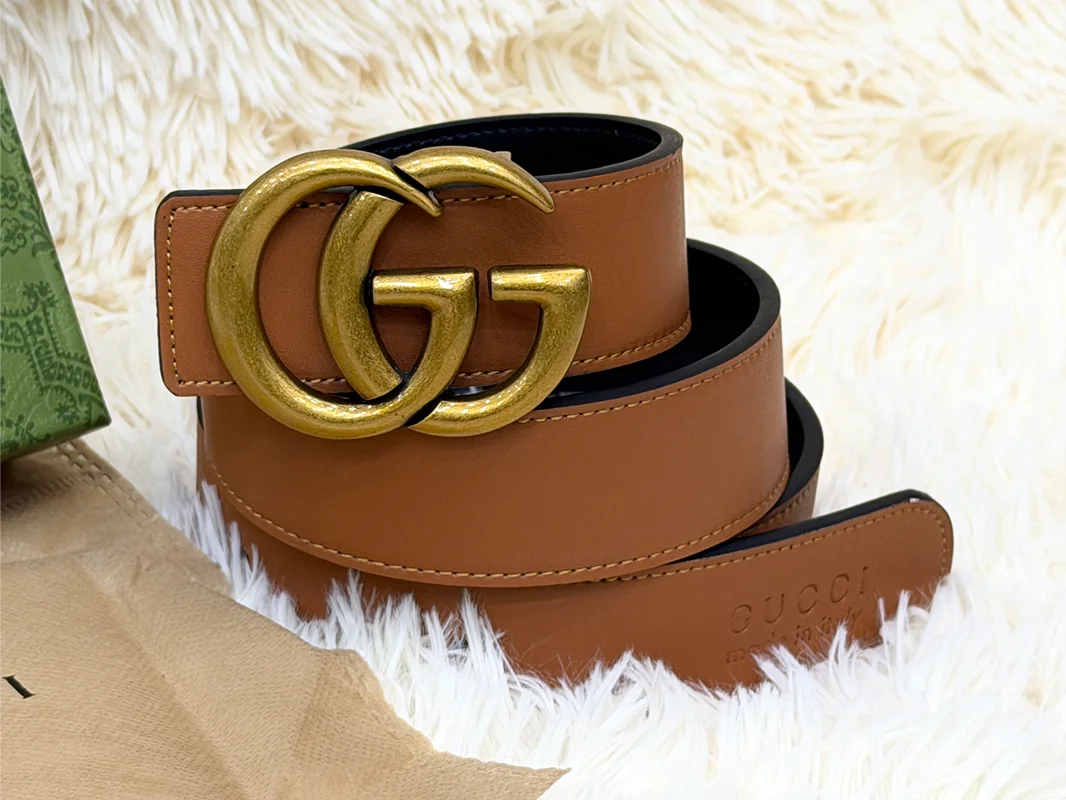 Gucci Double G Brown Belt with Gold Buckle