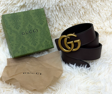 Gucci Double G Dark Brown Belt with Gold Buckle
