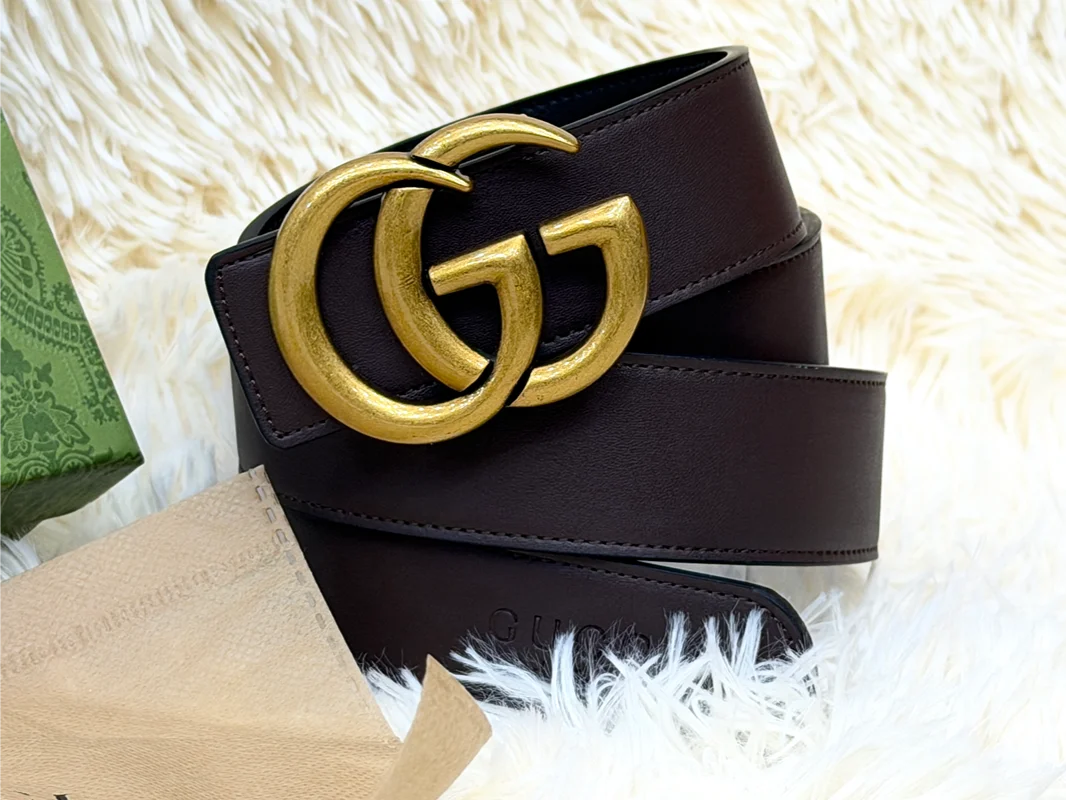 Gucci Double G Dark Brown Belt with Gold Buckle