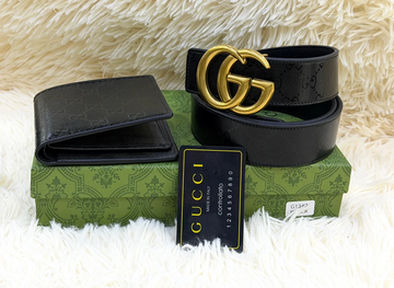 Gucci G13#2 Black GG Belt & Wallet Set