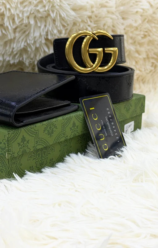 Gucci G13#2 Black GG Belt & Wallet Set