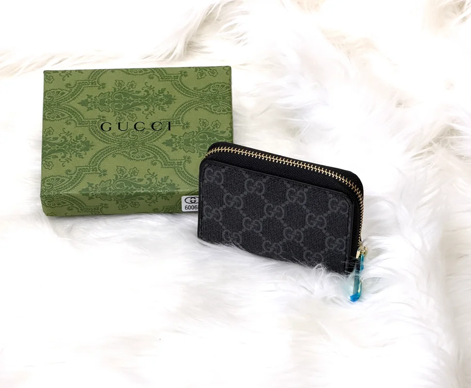 Gucci GG Monogram Black Accordion Zip Card Holder