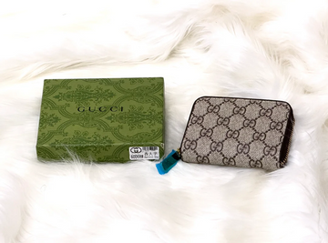 Gucci GG Monogram Zip Card Holder – Beige & Brown