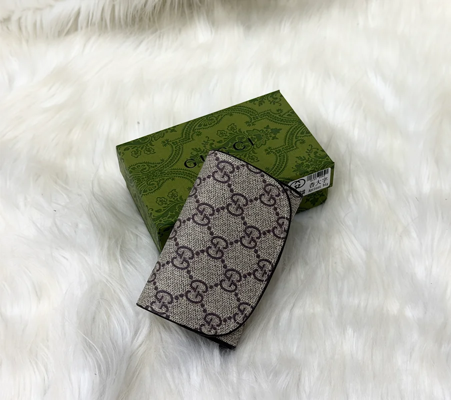 Gucci GG Supreme Beige Brown Flap Card Holder for Women
