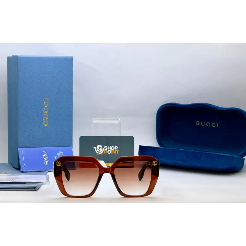 Gucci Hexagonal Brown Sunglasses