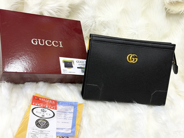 Gucci Premium Black Hand Carry Pouch with Gold GG Logo