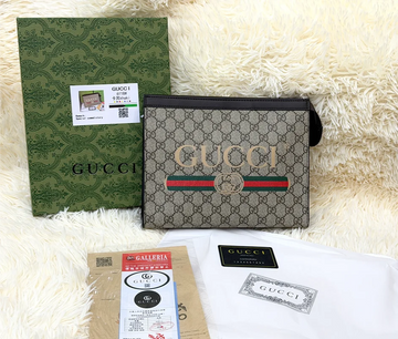 Gucci Premium GG Pattern Hand Carry Pouch with Web Stripe