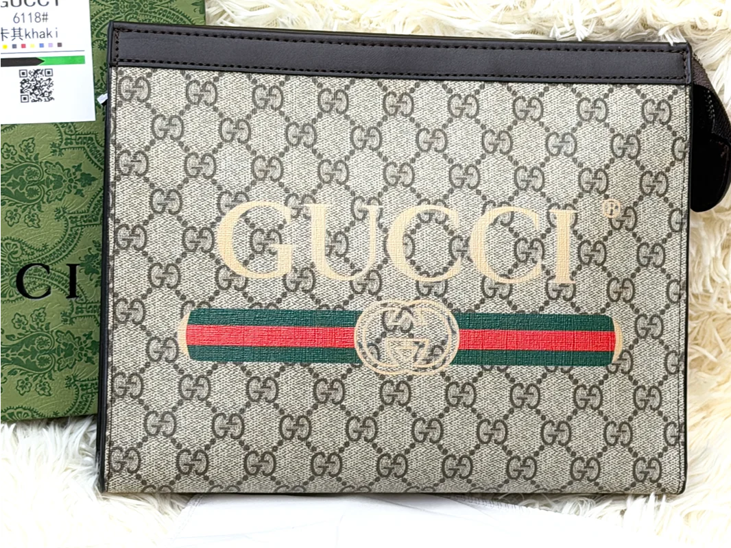 Gucci Premium GG Pattern Hand Carry Pouch with Web Stripe