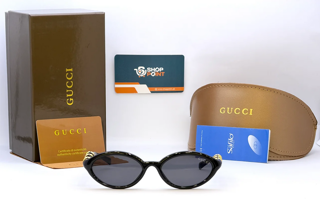 Gucci Oval Black Gold Detail Sunglasses
