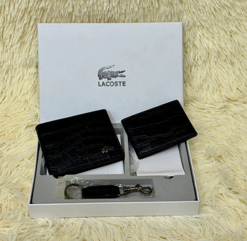 Lacoste Black Croc Embossed Bifold Wallet Set with Matching Card Holder