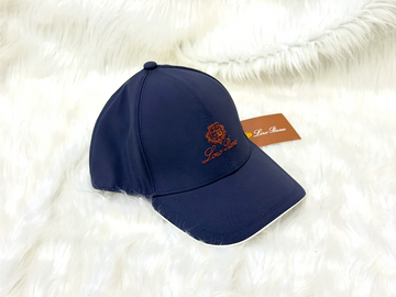 Loro Piana Navy Blue Baseball Cap with Brown Embroidered Logo