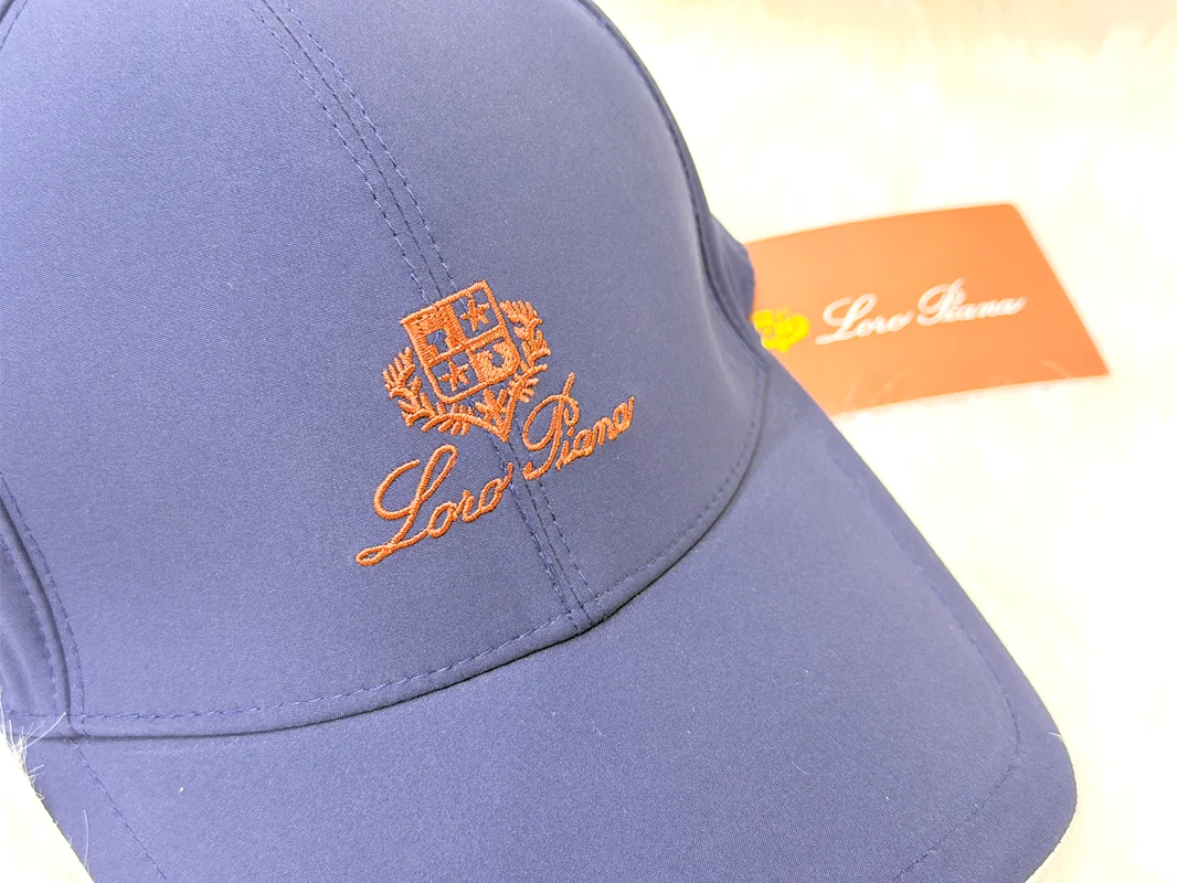 Loro Piana Navy Blue Baseball Cap with Brown Embroidered Logo