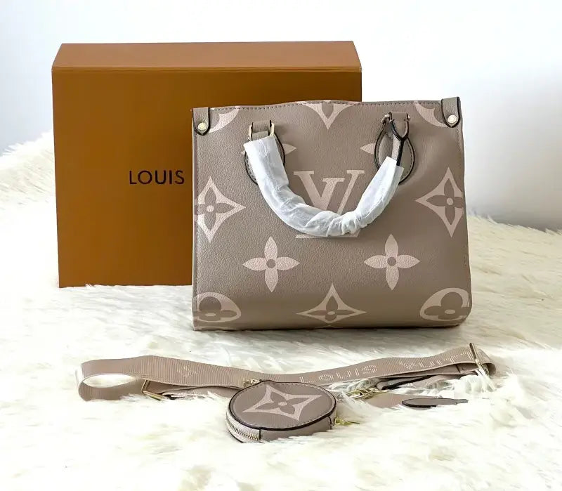 Louis Vuitton onthego Khaki Color with White Logo ladies bag