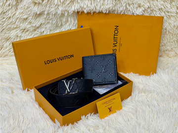 Louis Vuitton Black Belt & Wallet Gift Set with LV Buckle