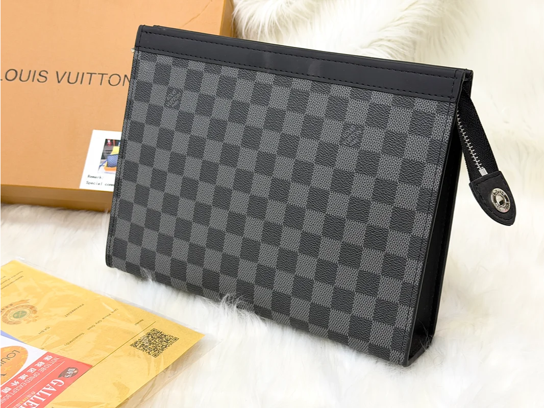Louis Vuitton Black Checkered Zip Pouch