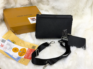 Louis Vuitton Black Crossbody Pouch Set with Adjustable Strap