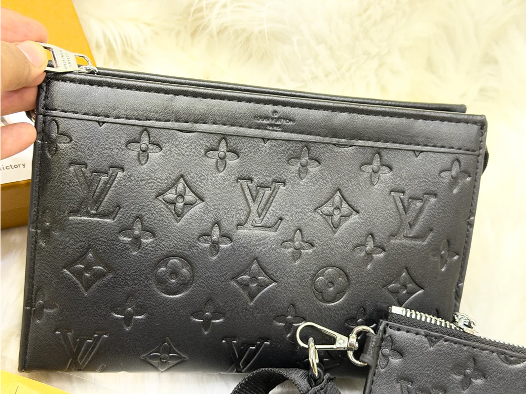 Louis Vuitton Black Monogram Crossbody Pouch Set with Adjustable Strap