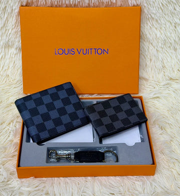 Louis Vuitton Blue Damier Pattern Wallet Gift Set with Card Holder & Keychain